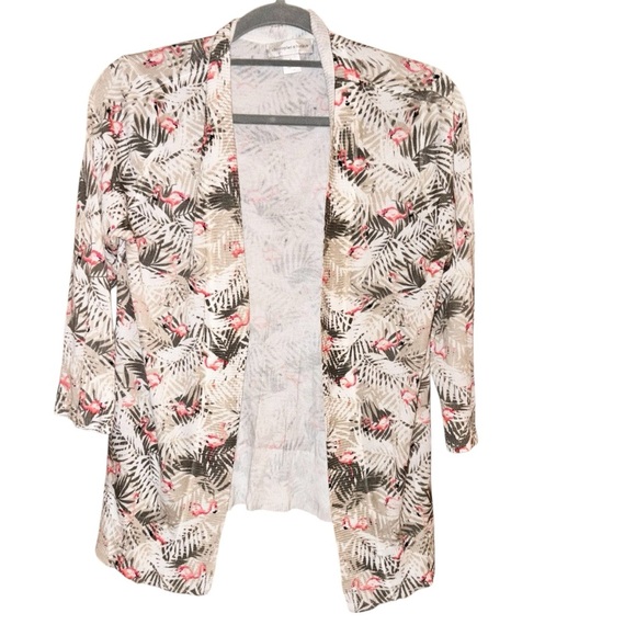 Christopher & Banks Flamingo‎ Print open front cardigan cream pink size small - Picture 1 of 4